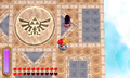 The Hyrulean Royal Crest seen on the floor of an arena during a Shadow Link Battle from A Link Between Worlds