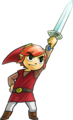 Red Link holding up his Sword from Tri Force Heroes