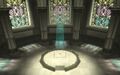 The chamber of the Master Sword and the blue staircase leading to the back window in Twilight Princess