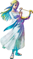 Zelda holding the Goddess's Harp in artwork of Skyward Sword