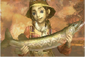 Picture of Hena holding a Hylian Pike in Twilight Princess