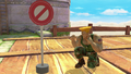 Guile crouching in the Skyloft Stage from Super Smash Bros. Ultimate