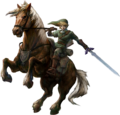 Artwork of Link riding Epona