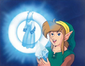 Link rescuing a Maiden imprisoned in a Crystal