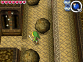 Link dodging incoming boulders in the Sand Temple.