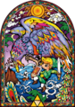 Stained glass of Link fighting the Helmaroc King from The Wind Waker