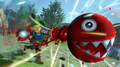 Link using the Burning Gloves with a red Chain Chomp, as seen in Hyrule Warriors: Definitive Edition