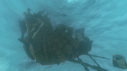 A screenshot of the Wind Temple, which is a large ship in the middle of a Blizzard.