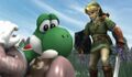 Link and Yoshi defeat Mario and Pit
