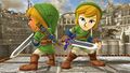 Mii Swordfighters wearing the Link Outfit and Link Cap in Super Smash Bros. for Wii U