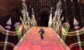 Link crossing the Rainbow Bridge from Ocarina of Time 3D