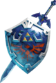 Artwork of the Master Sword and the Hylian Shield from Skyward Sword