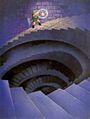 Link going up a dark flight of stairs