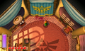 The Hyrulean Royal Crest seen in Princess Zelda's office on a tapestry covering a Fissure and on the floor from A Link Between Worlds