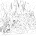 Sketch of Link and Sheik fighting a horde of monsters