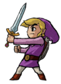 Purple Link blocking an attack from Four Swords