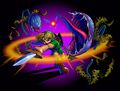 Artwork of child Link performing a Spin Attack from Ocarina of Time