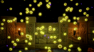 A screenshot of a group of Tris floating in the final chamber of the Suthorn Ruins.