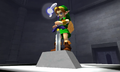 Link pulling the Master Sword from the Pedestal of Time in Template:OOT3D