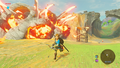 Link having caused an explosion in a Bokoblin skull house