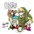 Artwork informing the manga's serialize on MangaONE, depicting Link, Epona, and the Ordon Village children