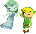 Zelda's ghost and Link sharing a high-five, as seen in-game