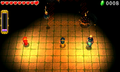 The Links battling Mini-Margos in the "Adventure in the dark!" Drablands Challenge from Tri Force Heroes