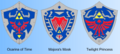 The Hylian Shields from Ocarina of Time and Twilight Princess and the Hero's Shield from Majora's Mask.