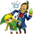 Artwork of Linebeck holding a Green Rupee from Phantom Hourglass