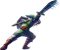 Artwork of Link swinging the Goddess Sword from Skyward Sword