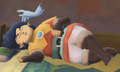 Cawlin being stroked by the ghostly hand in his sleep from Skyward Sword