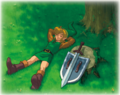Link resting under a tree