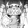 Link facing the Armos Knight in the A Link to the Past manga