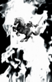 A colorless illustration with Link on Epona