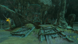 A screenshot of the abandoned Relay Base in the Central Hyrule Depths