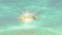 A screenshot of Zelda floating horizontally, unconscious.