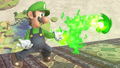 Closeup of Luigi in the Skyloft Stage from Super Smash Bros. Ultimate