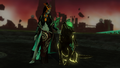 Twili Midna with Twili Wolf in her Victory Animation from Hyrule Warriors