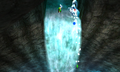 The Zora tossing Rupees into the water below from Ocarina of Time 3D