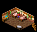 Link in Rose Town's inn from Super Mario RPG: Legend of the Seven Stars