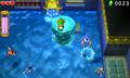 Battling Enemies in the flooded Stage 2 from Tri Force Heroes