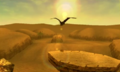 Kaepora Gaebora flying over the Desert Colossus in Ocarina of Time 3D