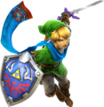 Link wielding the Master Sword and Hylian Shield