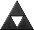 Artwork of a stylized black Triforce