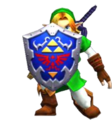 Render of Link defending with the Hylian Shield