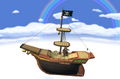 Tetra's Ship tossed skyward by a cyclone from Super Smash Bros. Brawl