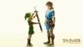 Link from The Legend of Zelda giving the Master Sword to Link from Breath of the Wild