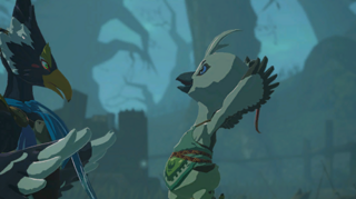 A screenshot of Tulin speaking with Revali in the Lost Woods.