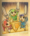 The Links using a Triforce Gateway in Tri Force Heroes