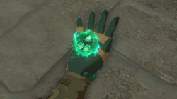 A screenshot of Link's Right Arm as he receives the power of Autobuild.